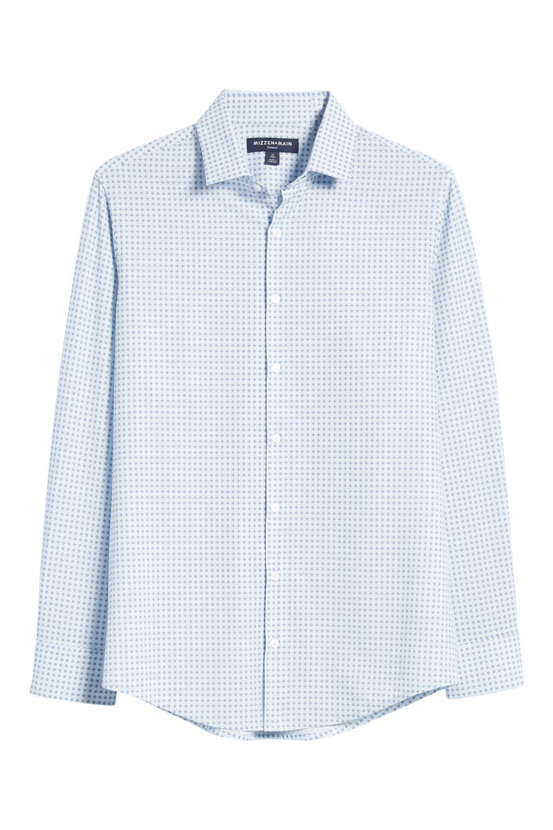 Leeward Trim Fit Print Button-Up Performance Shirt, Alternate, color, SKYWAY AND NAVY MINI GEO DOT