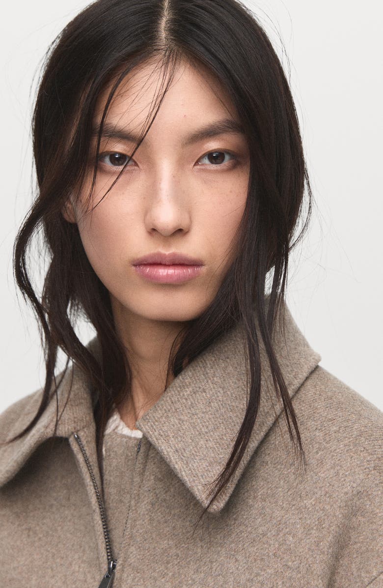 MANGO Wool Blend Crop Jacket, Alternate, color, Sand