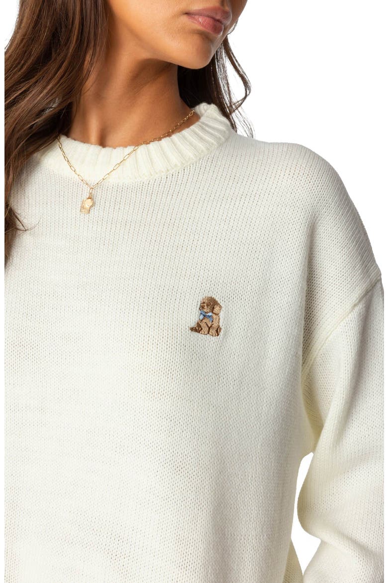 Puppy Love Embroidered Sweater, Alternate, color, WHITE