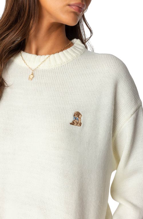 Shop Edikted Puppy Love Embroidered Sweater In White