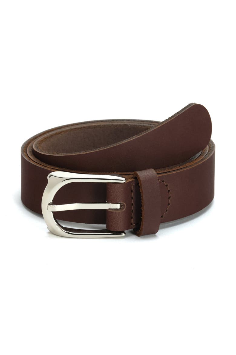 Horseshoe Buckle Leather Belt 30mm, Main, color, Brown and Nickel