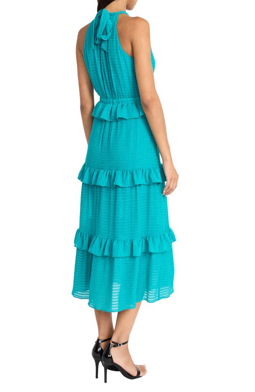 Donna Morgan For Maggy Halter Neck Ruffle Tiered Midi Dress