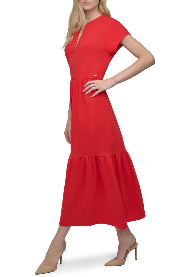 Tiered Stretch Cotton Maxi Dress, Alternate, color, TOMATO