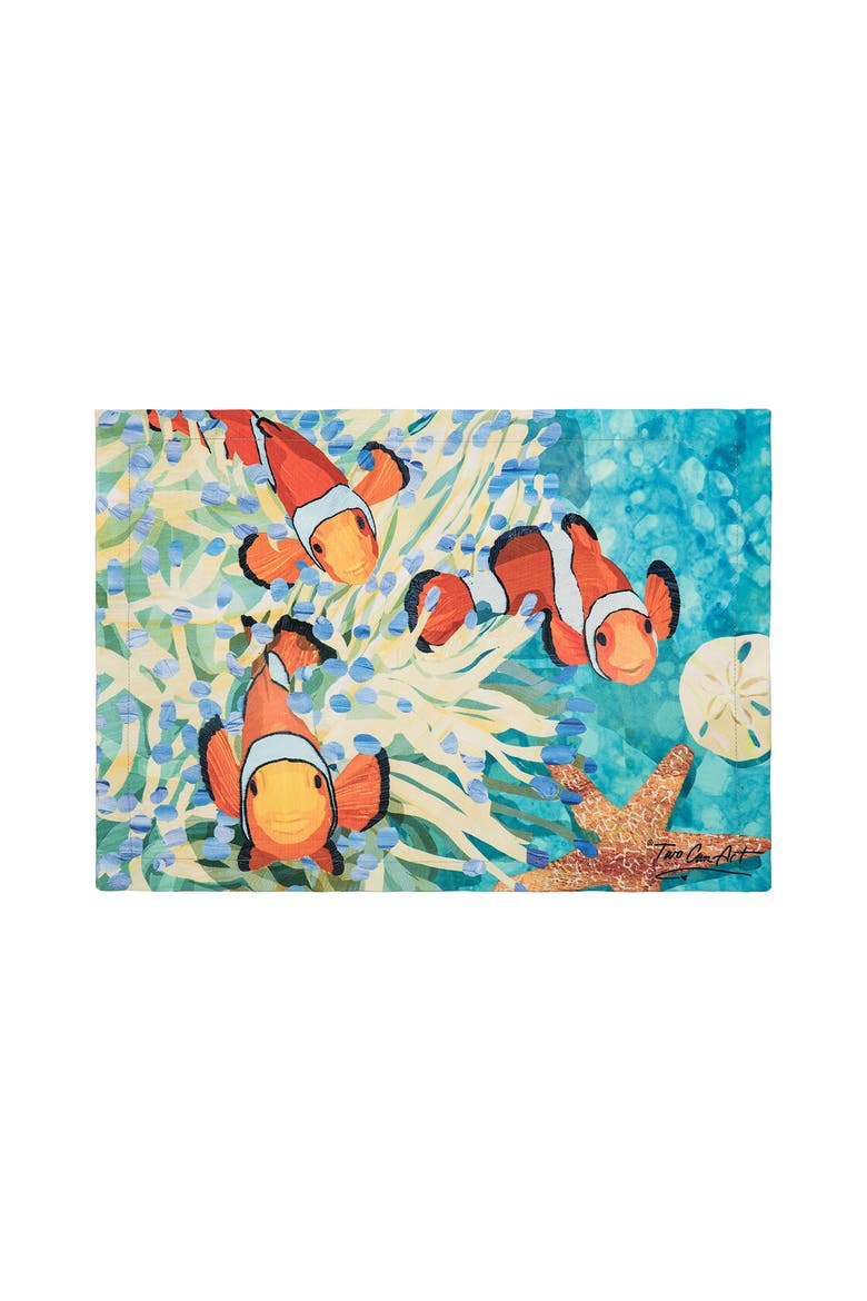 Coral Reef Printed Placemats Set of 6, 13.5" x 19", Main, color, Blue