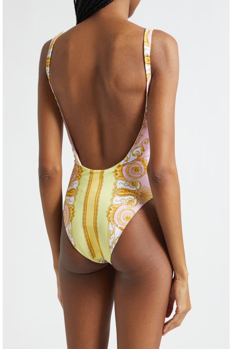 Medusa Barocco Print One-Piece Swimsuit, Alternate, color, PALE YELLOW ROSE QUARTZ