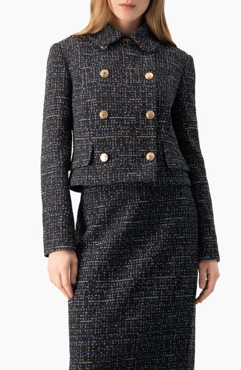 Double-Breasted Tweed Jacket with Flap Pockets