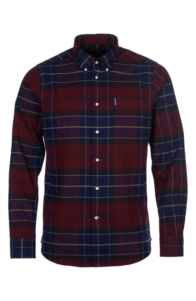 Barbour Lustleigh Plaid Button-Down Flannel Shirt, Alternate, color, Merlot