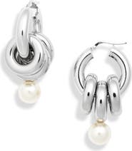 Simone Rocha Stacked Link Faux Pearl Hoop Earrings