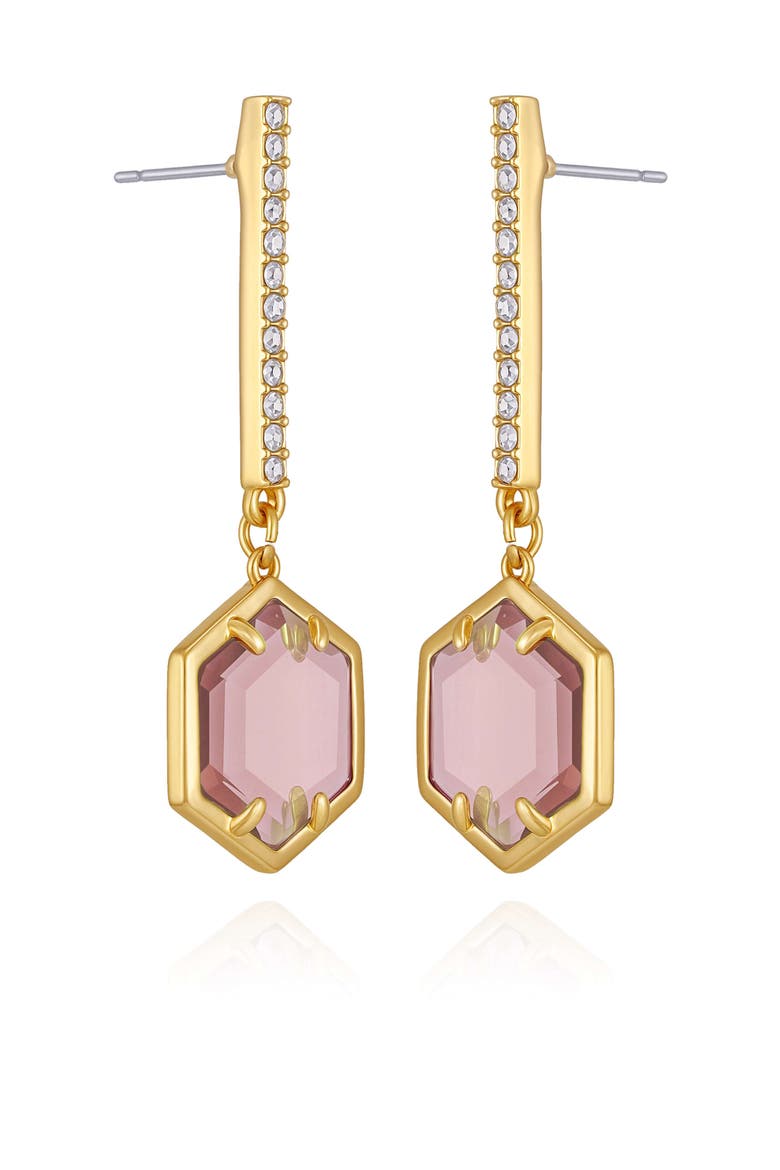 Hexagon Pave Bar Drop Earrings, Alternate, color, 14K Gold Plated