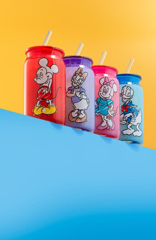 Joyjolt Disney Mickey Mouse Friends Color Sketch Tumbler Glasses With Lids, Set Of 4