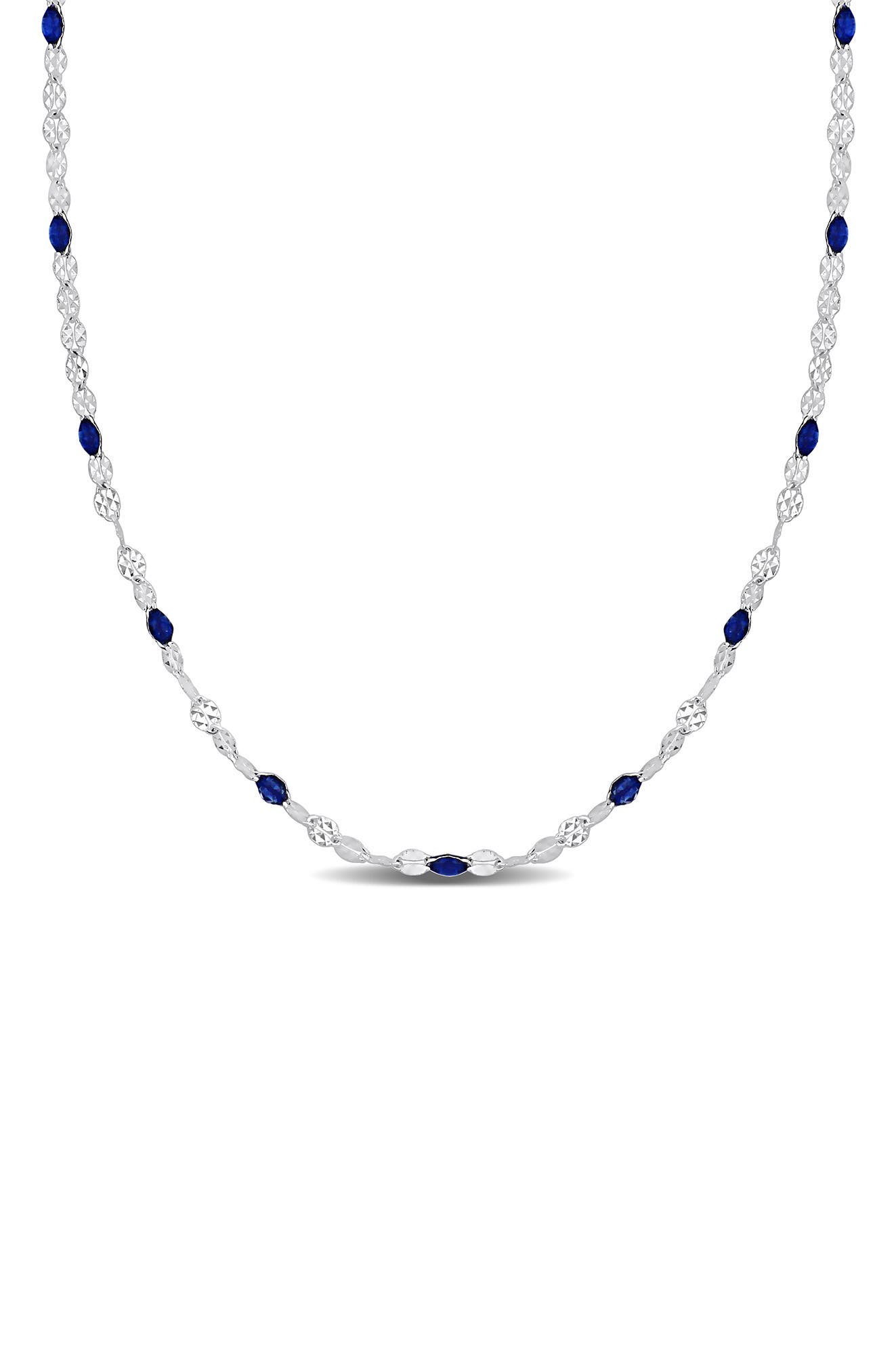 DELMAR Sterling Silver Blue Enamel Station Chain Necklace