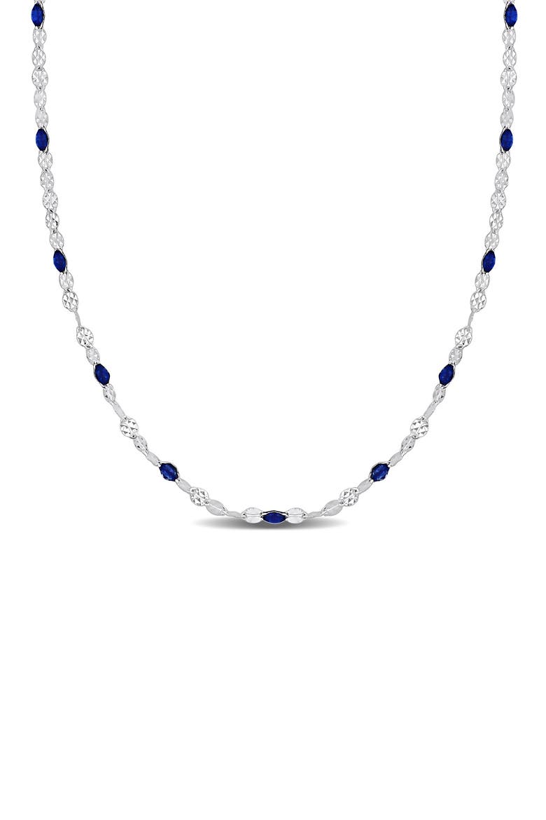 Sterling Silver Blue Enamel Station Chain Necklace, Main, color, SILVER