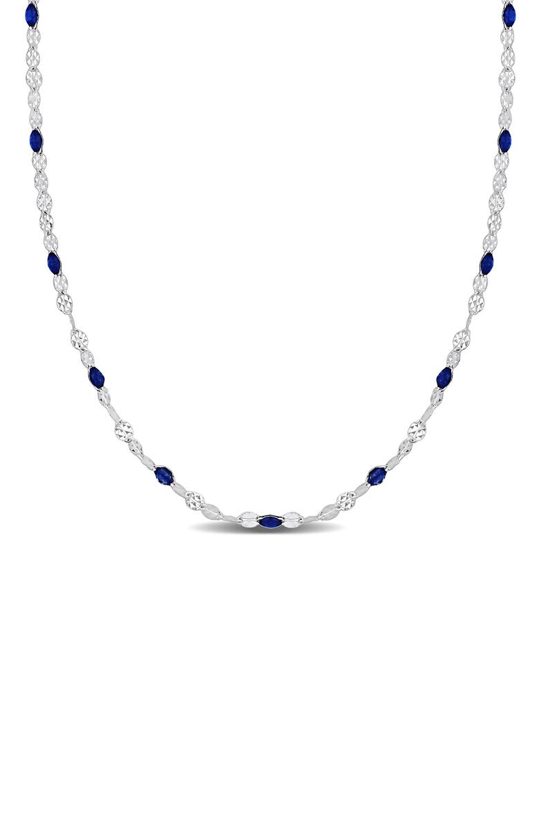 DELMAR Sterling Silver Blue Enamel Station Chain Necklace, Main, color, Silver
