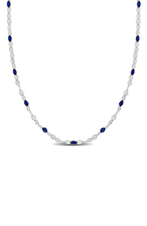 Sterling Silver Blue Enamel Station Chain Necklace