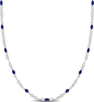 DELMAR Sterling Silver Blue Enamel Station Chain Necklace