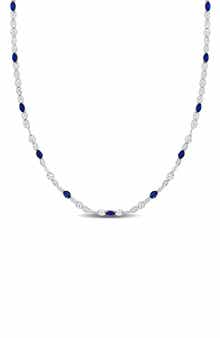 DELMAR Sterling Silver Blue Enamel Station Chain Necklace