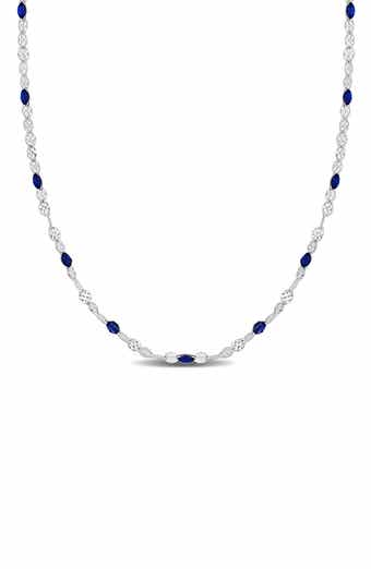 DELMAR Sterling Silver Blue Enamel Station Chain Necklace