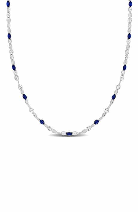 DELMAR Sterling Silver Blue Enamel Station Chain Necklace