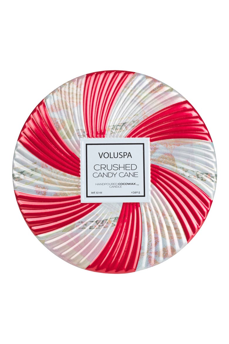 Crushed Candy Cane 3-Wick Decorative Tin Candle (Limited Edition), Alternate, color, RED & WHITE