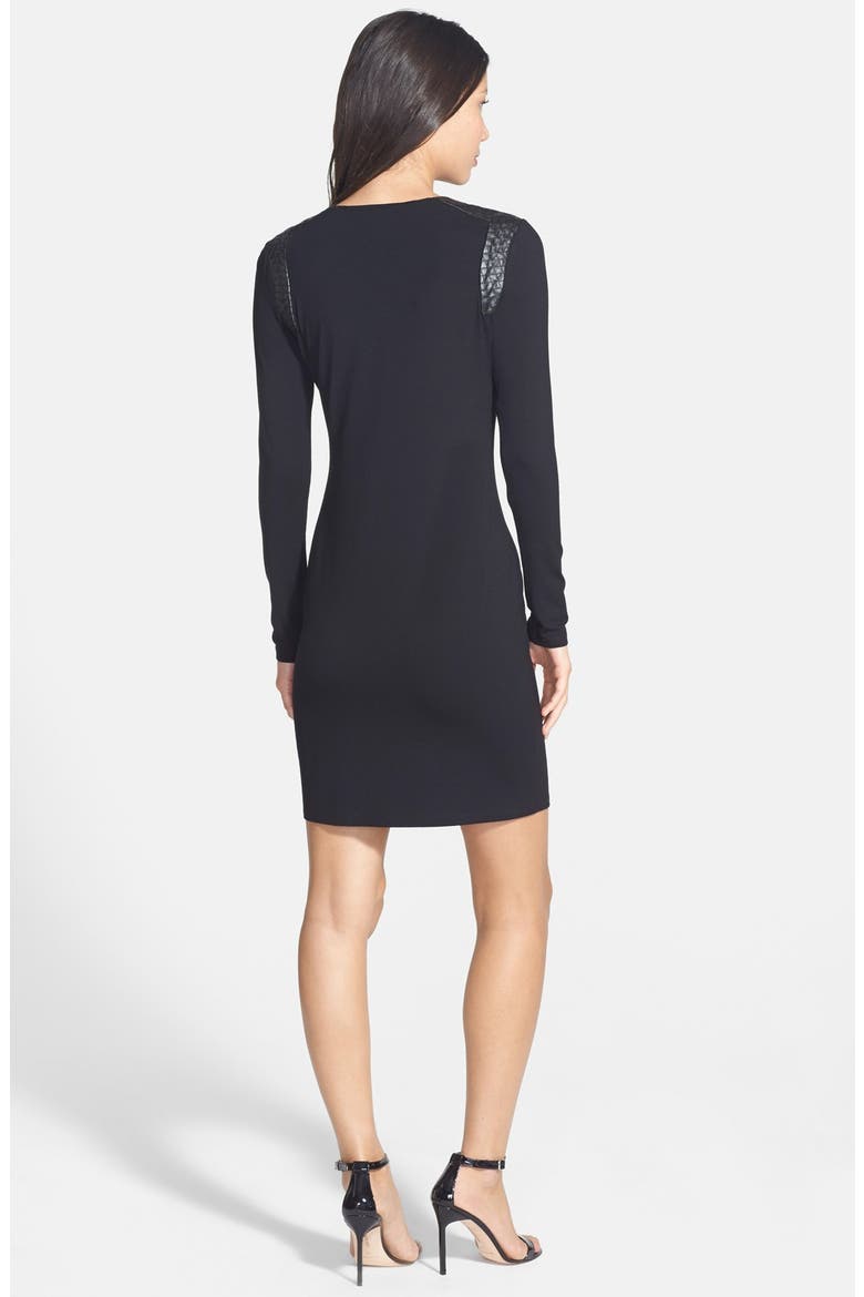 Faux Leather Trim Body-Con Dress, Alternate, color, RICH BLACK