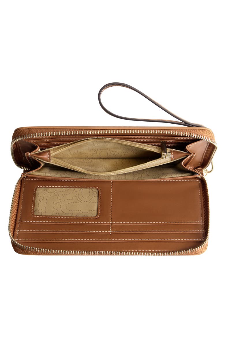 Buddha Patch Zip Around Wristlet, Alternate, color, DARK DENIM
