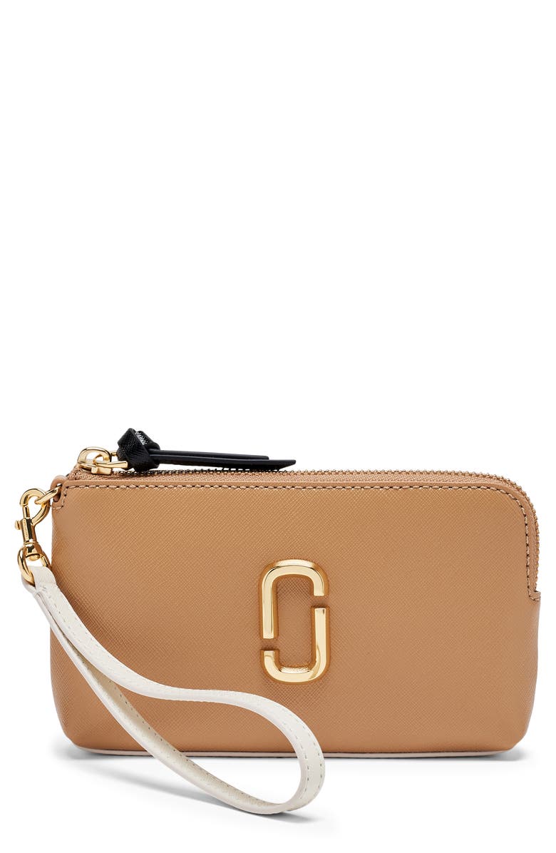 Marc Jacobs The Snapshot Wristlet Leather Clutch, Main, color, Camel Multi