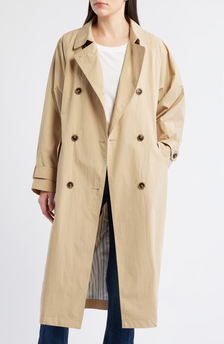 Bernardo Long Double Breasted Trench Coat, Alternate, color, Crisp Khaki
