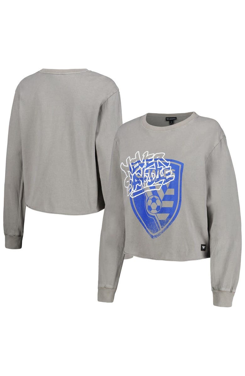 THE WILD COLLECTIVE Women's The Wild Collective Gray San Jose Earthquakes Cropped Long Sleeve T-Shirt, Main, color, 