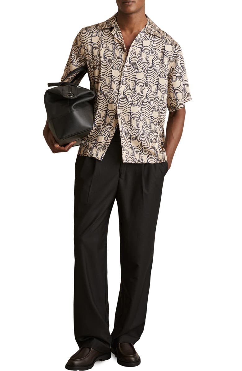 Reiss Waver Camp Shirt, Alternate, color, Off White/ Navy