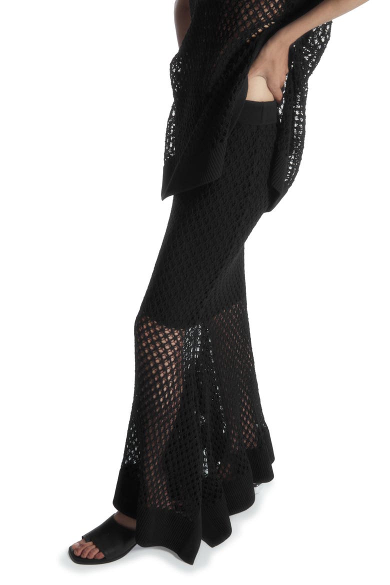 Asymmetric Open Knit Maxi Skirt, Alternate, color, BLACK DARK
