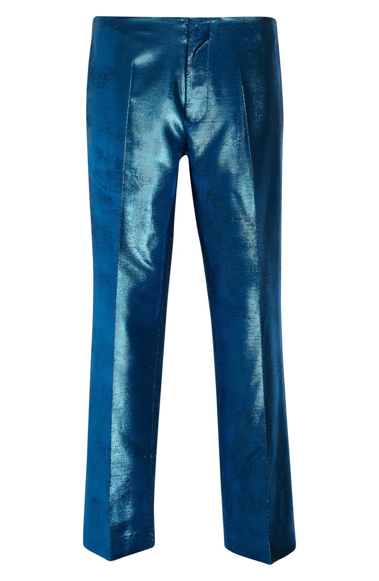 MM6 Maison Margiela Distressed Metallic Jacquard Straight Leg Trousers, Alternate, color, Blue