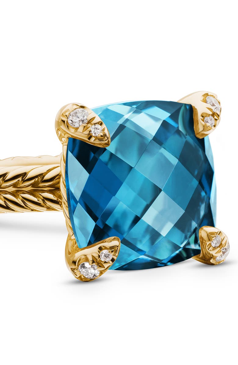 David Yurman Châtelaine Ring with Semiprecious Stone and Diamonds in 18K Gold, Alternate, color, Hampton Blue Topaz