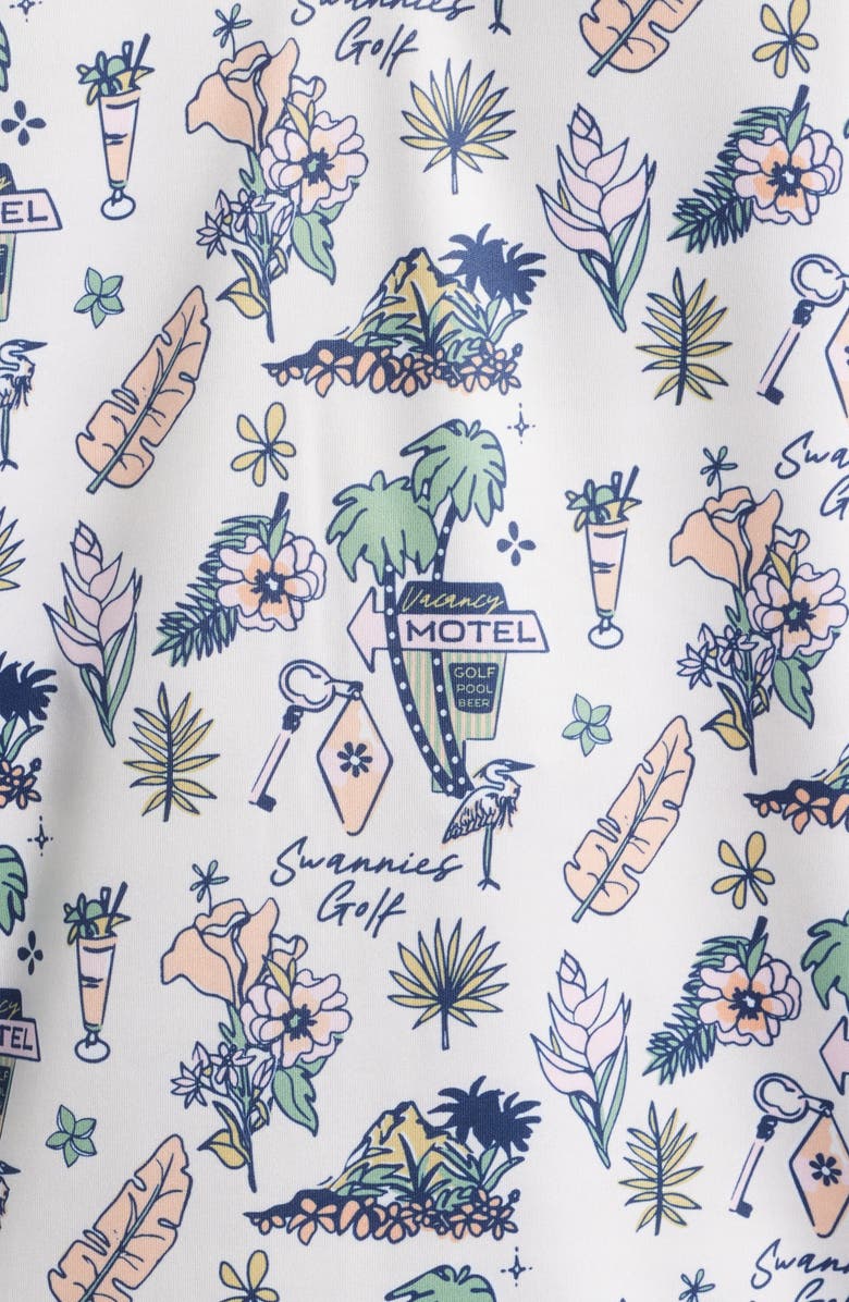 Swannies Oasis Tropical Icons Print Performance Golf Polo, Alternate, color, Vintage White