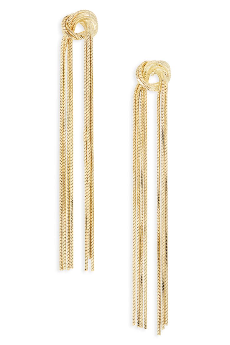 Twisted Knot Tassle Drop Earrings, Main, color, GOLD