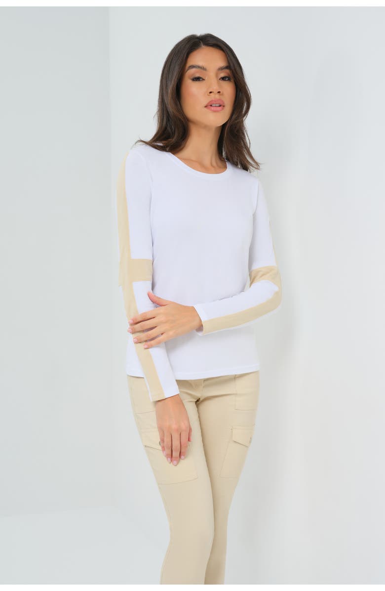 Anatomie Kensley Contrast Sleeve Pima Top, Main, color, White/Wheat