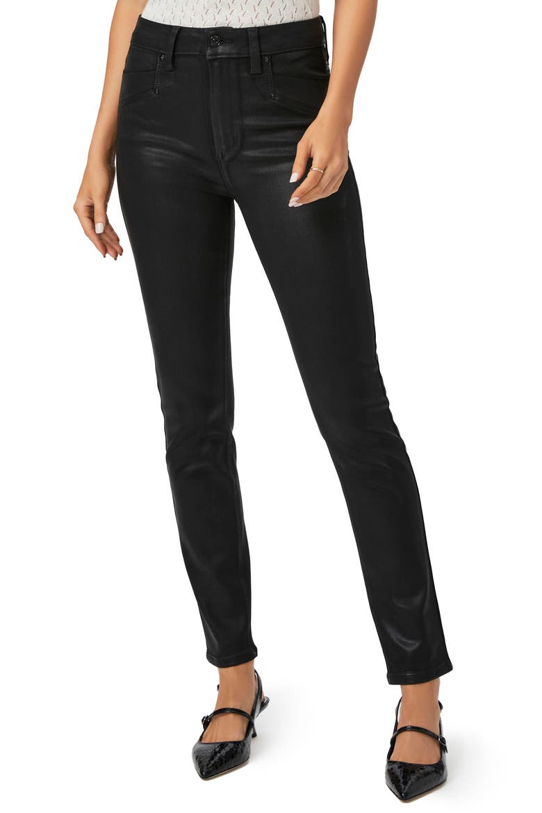 Gemma Coated High Waist Cigarette Jeans, Main, color, BLACK FOG LUXE COATING