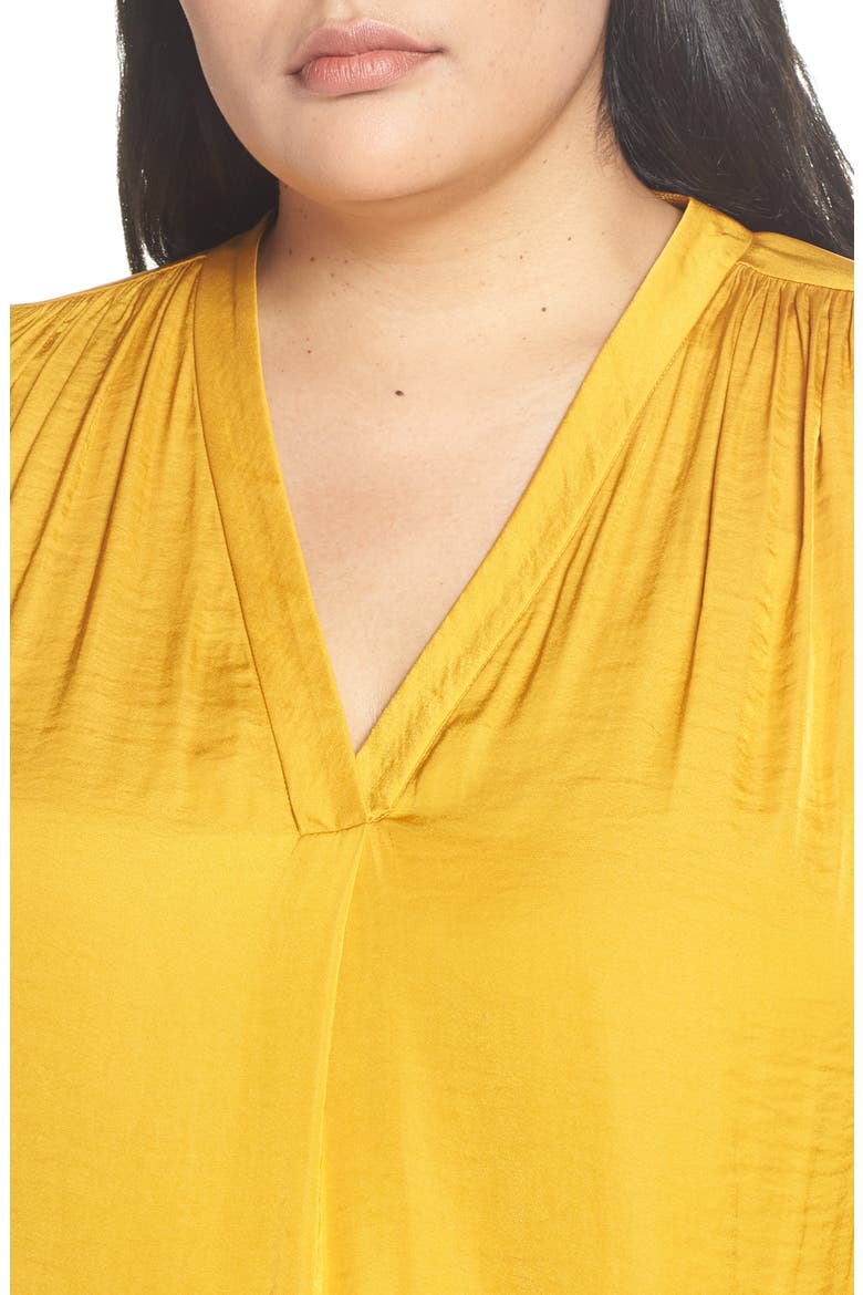 V-Neck Rumple Satin Blouse, Alternate, color, HONEY POT