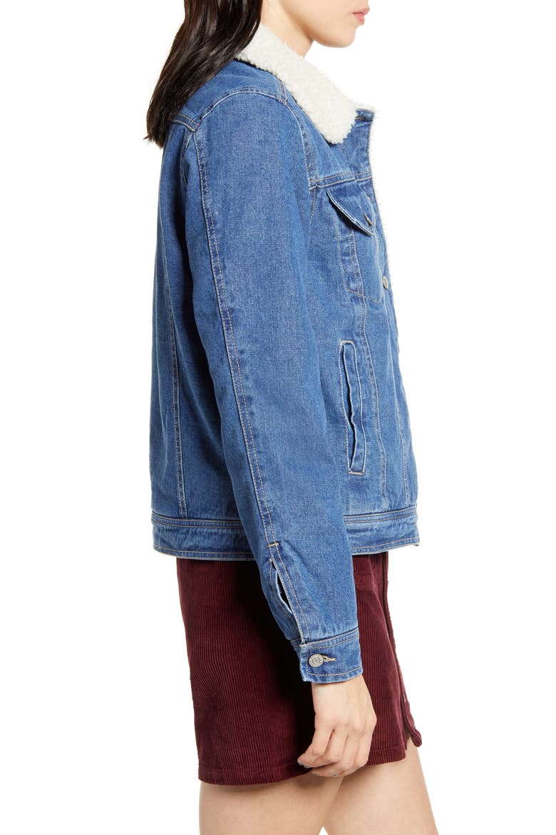 Faux Shearling Lined Denim Jacket, Alternate, color, MEDIUM ANTIQUE