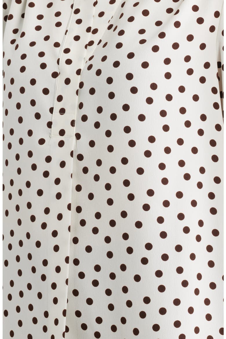 Polka Dot Split Neck Crêpe de Chine Top, Alternate, color, WHITE DOVE/ CHOCOLATE
