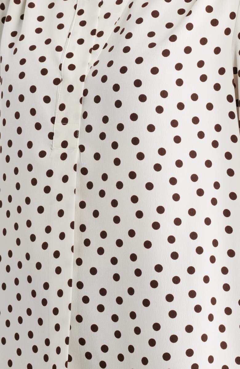 Anne Klein Polka Dot Split Neck Crêpe de Chine Top, Alternate, color, White Dove/ Chocolate
