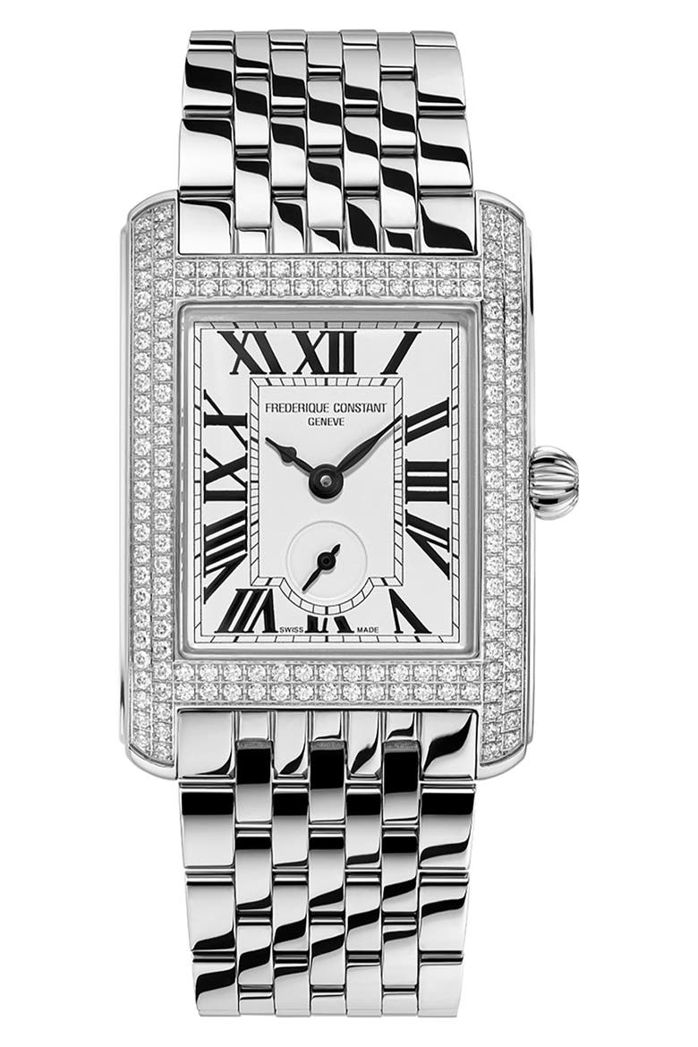 Classic Carrée Diamond Bracelet Watch, 25.2mm x 36mm, Main, color, SILVER-TONE