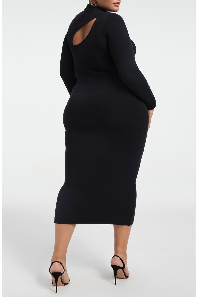 Slit Funnel Neck Long Sleeve Midi Dress, Alternate, color, BLACK001