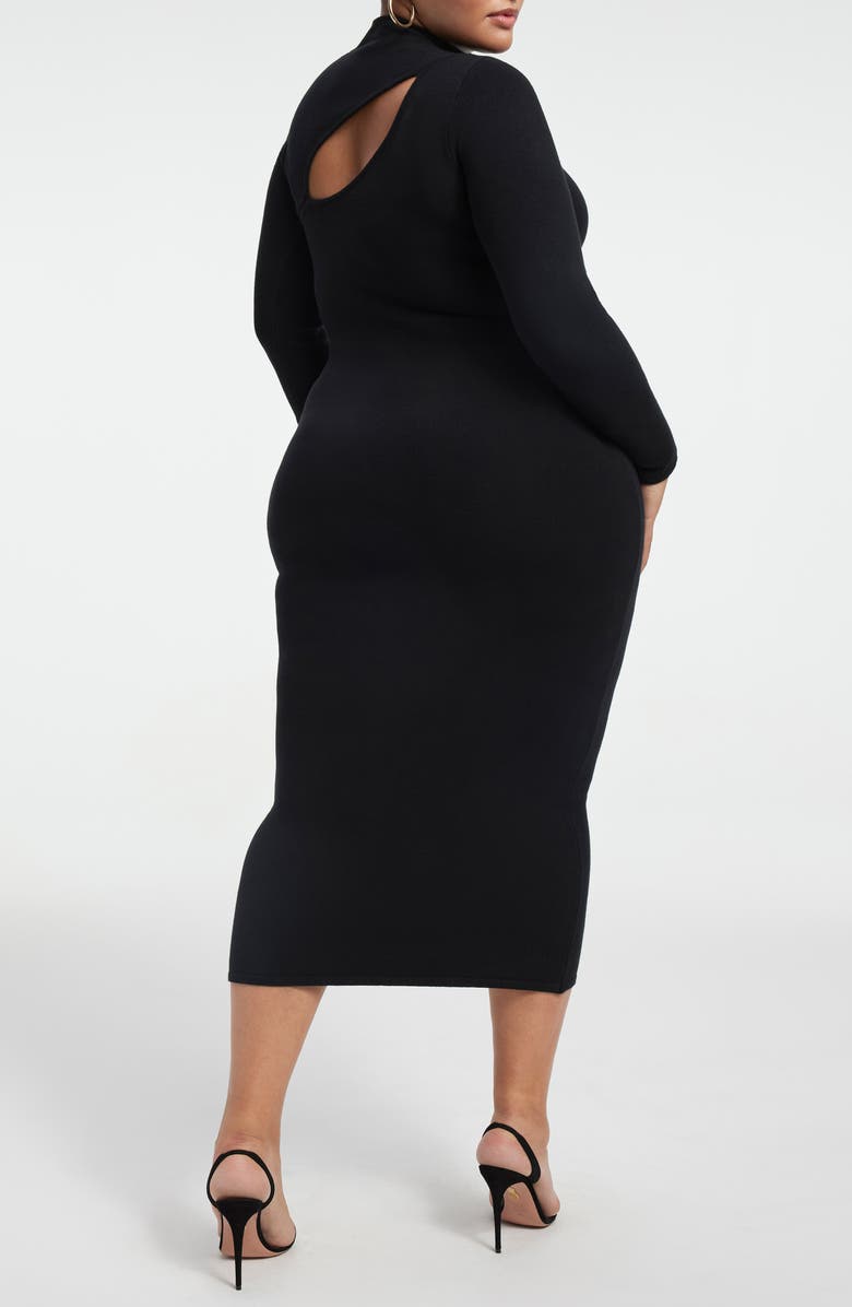 Good American Slit Funnel Neck Long Sleeve Midi Dress, Alternate, color, 