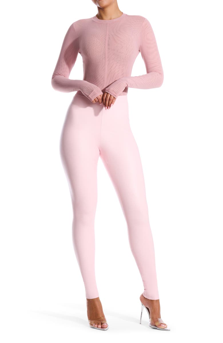 Naked Wardrobe Seamed Long Sleeve Bodysuit, Alternate, color, Pale Pink