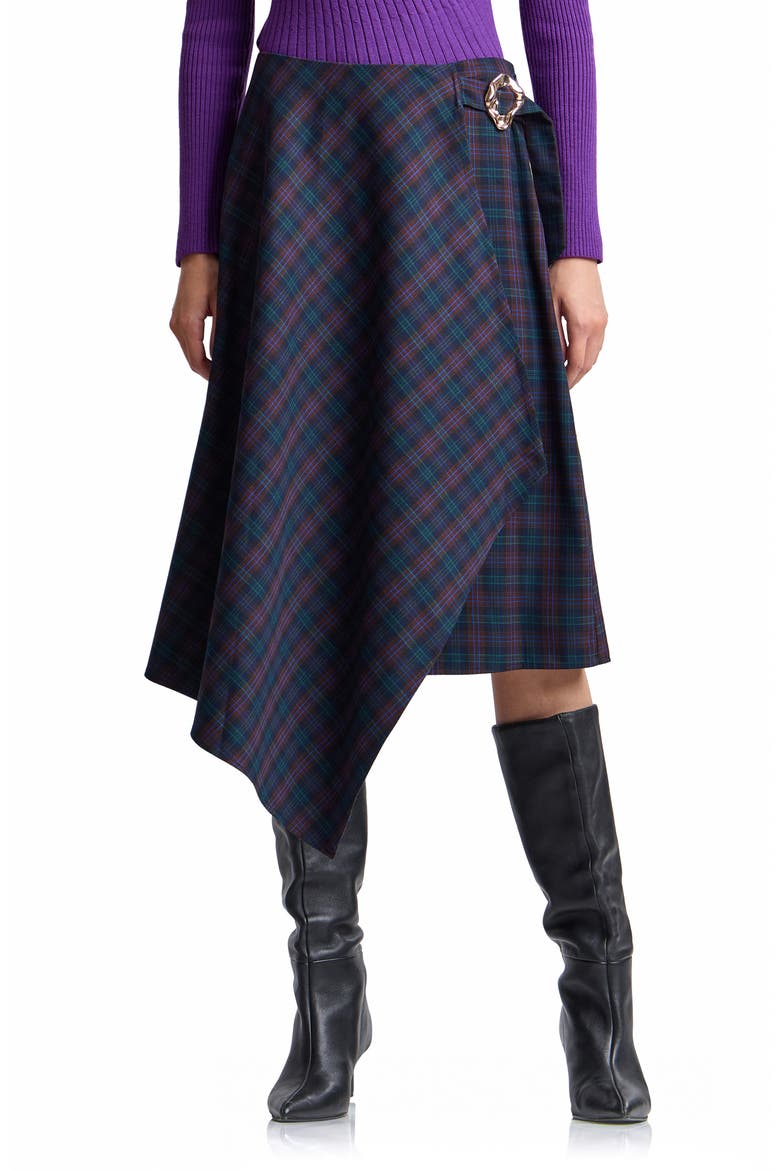 Plaid Scarf Midi Skirt, Main, color, MERLOT-NAVY PLAID