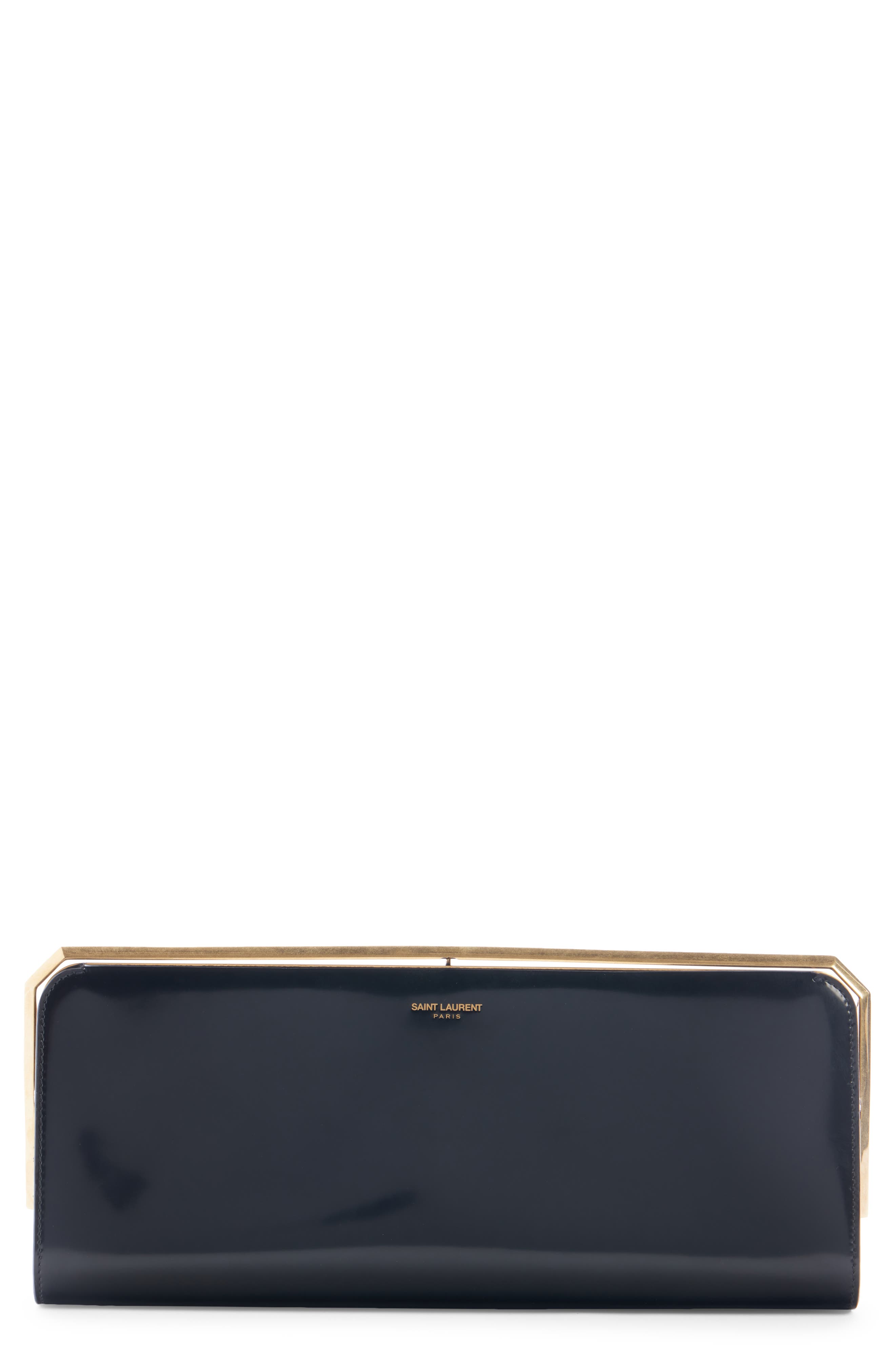 Saint Laurent SLP Patent Leather Frame Clutch, Main, color, 