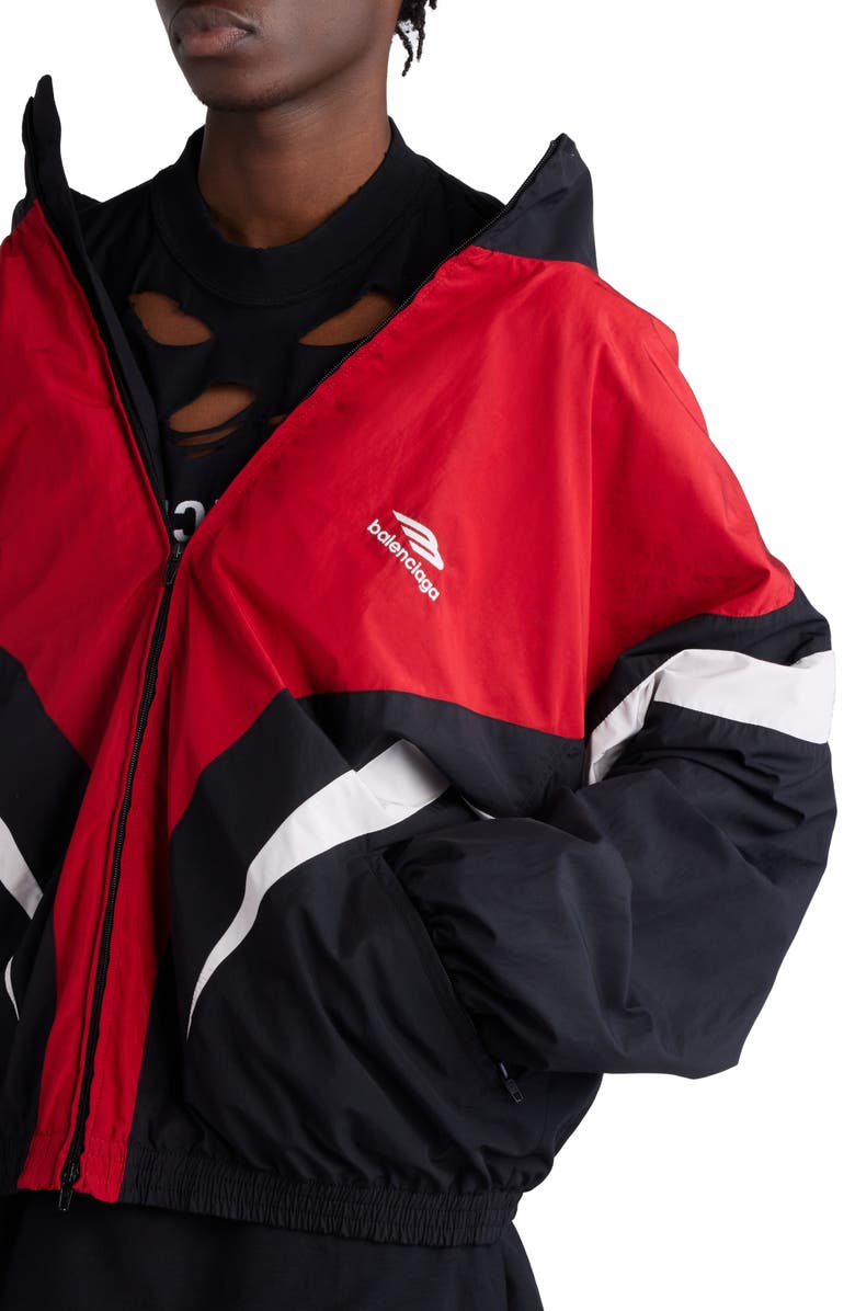 Balenciaga 3B Sports Icon Off the Shoulder Track Jacket, Alternate, color, Black