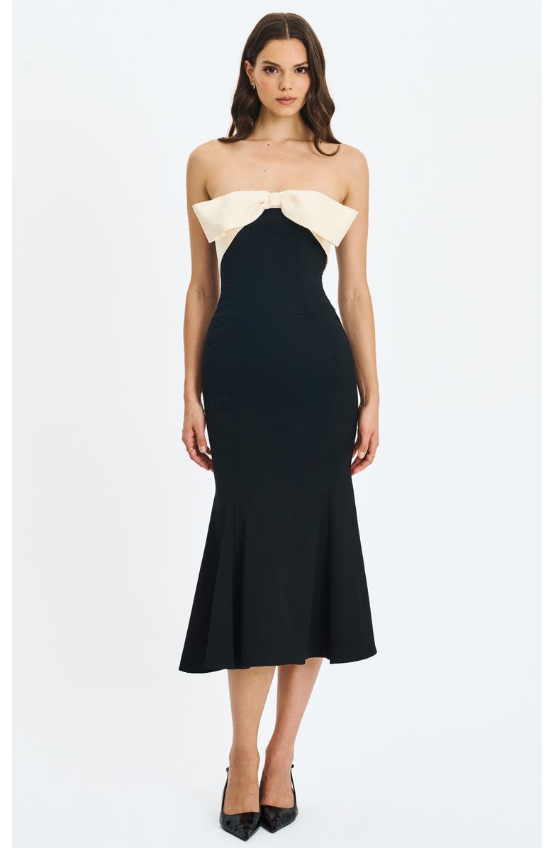 Miss Circle Saige Mermaid Maxi Dress with Bow Bustline, Main, color, Black