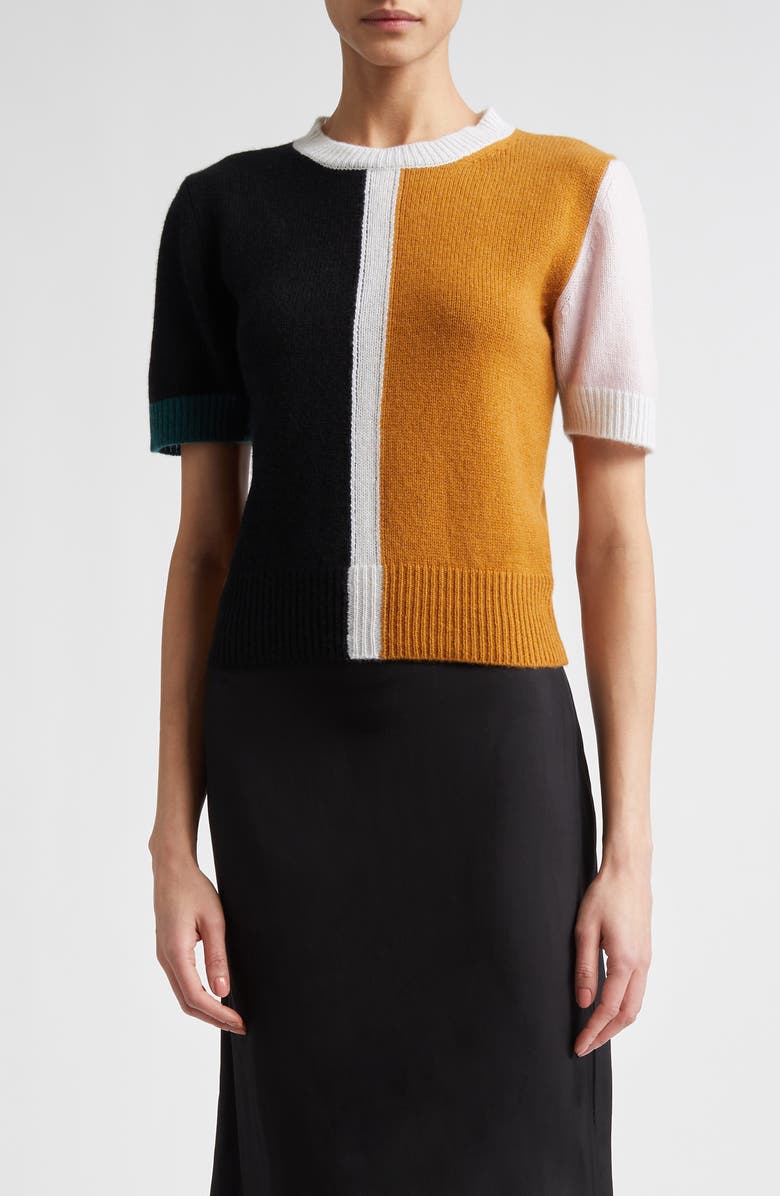 Marni Colorblock Short Sleeve Cashmere Sweater, Main, color, Brown/ Black