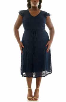 Nina Leonard Lace Fit & Flare Dress